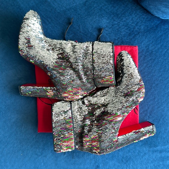 Christian Louboutin Moulamax 100 Silver Sequin Bootie Size 41 - Picture 7 of 15